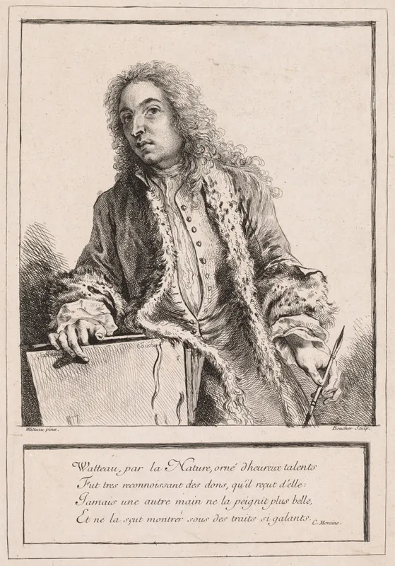 François Boucher after Watteau. Posthumous print, about 1727.