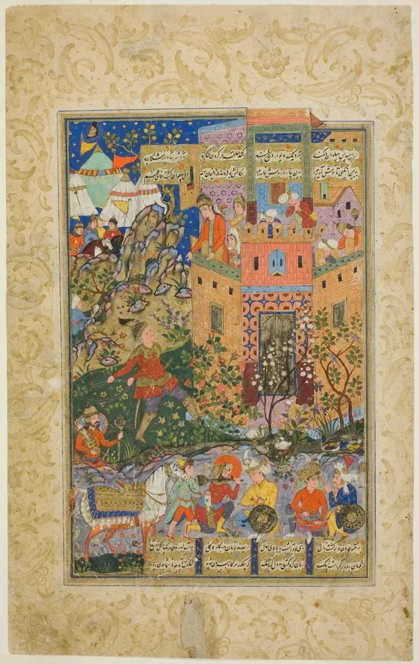 Zal Climbing to Rudaba, page from a copy of the Shahnama of Firdausi — Unidentified Iranian painters